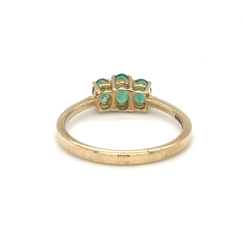 Emerald 3 Stone Ring 9ct Yellow Gold rear