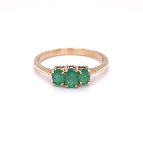 Emerald 3 Stone Ring 9ct Yellow Gold