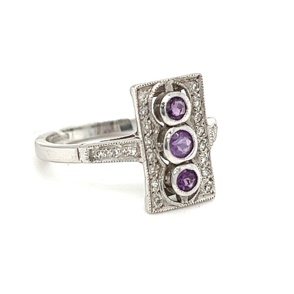 Vintage Style Amethyst & Diamond Ring 9ct White Gold side