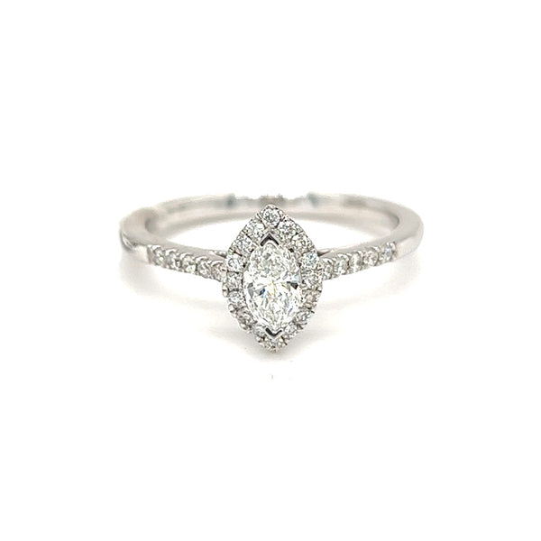 Marquise Diamond Halo Engagement Ring 0.50ct 18ct White Gold
