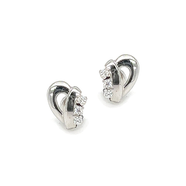 9ct White Gold Half Heart CZ Earrings