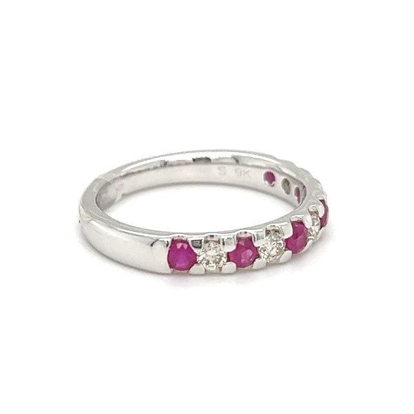 Ruby & Diamond Eternity Ring 9ct White Gold