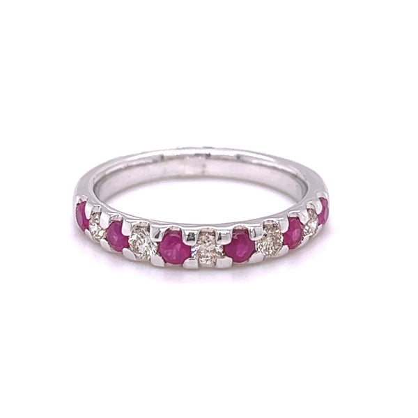 Ruby & Diamond Eternity Ring 9ct White Gold