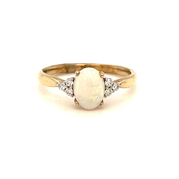 Opal & Diamond Ring 9ct Yellow Gold front