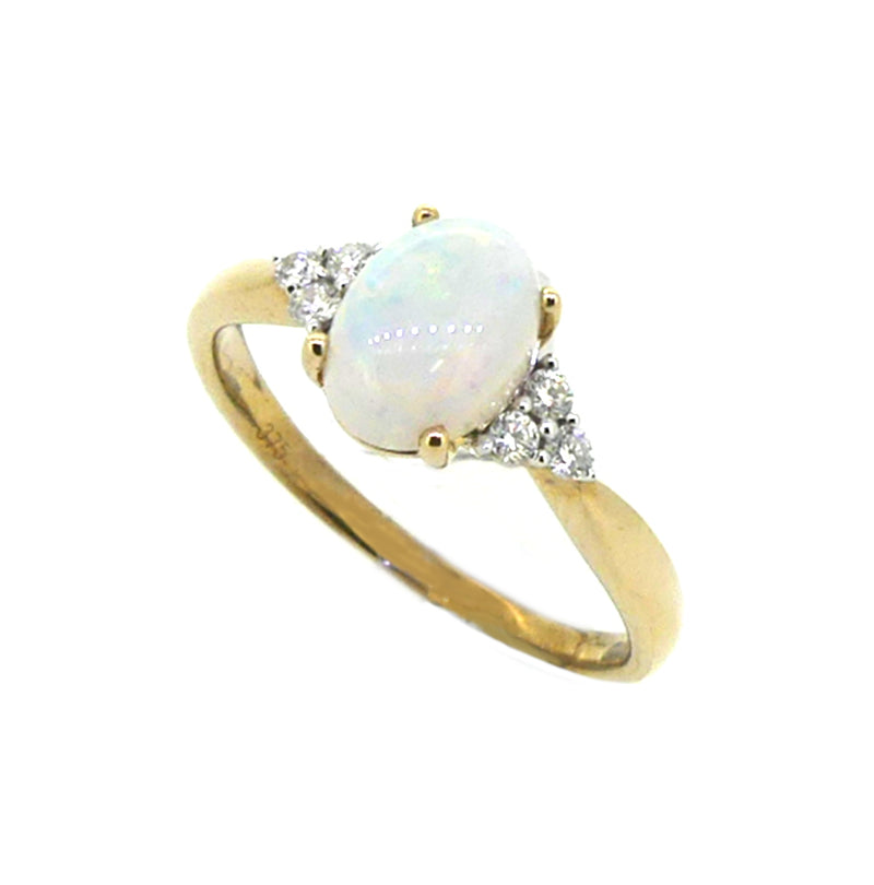 Opal & Diamond Ring 9ct Yellow Gold