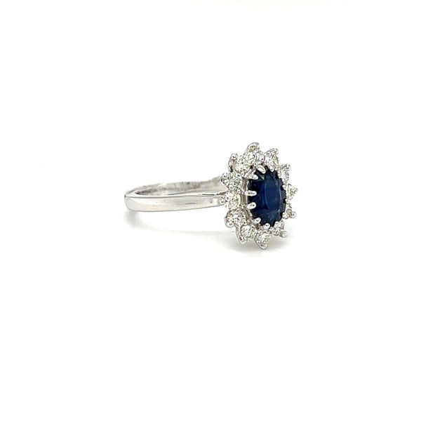Sapphire & Diamond Oval Cluster Ring 9ct White Gold 2