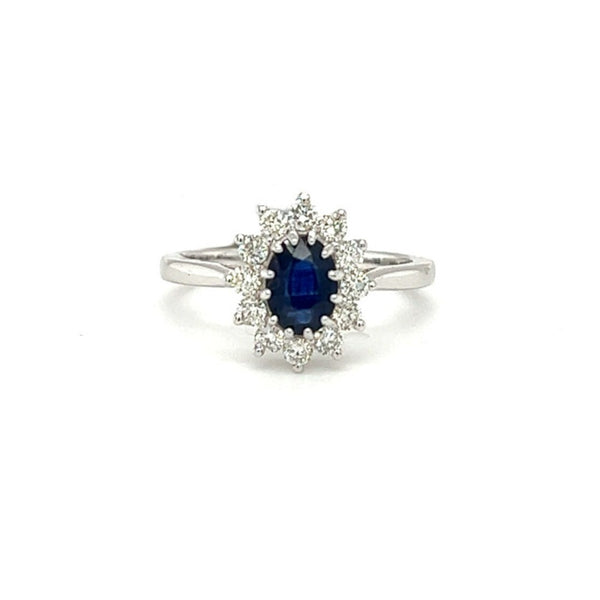 Sapphire & Diamond Oval Cluster Ring 9ct White Gold