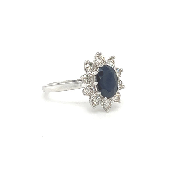 Sapphire & Diamond Oval Cluster Ring 9ct White Gold side