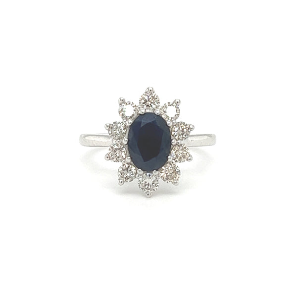 Sapphire & Diamond Oval Cluster Ring 9ct White Gold