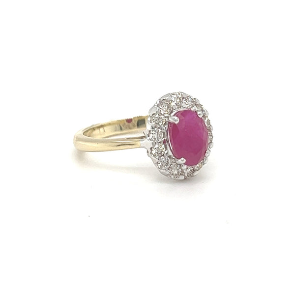 Ruby & Diamond Oval Cluster Ring 9ct Gold 2