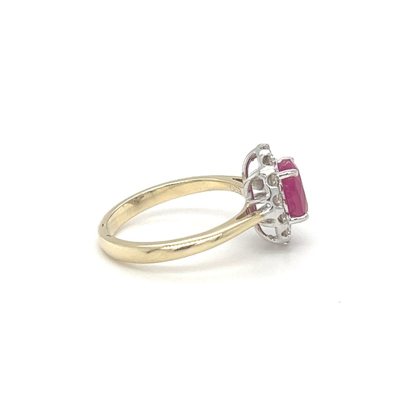 Ruby & Diamond Oval Cluster Ring 9ct Gold side