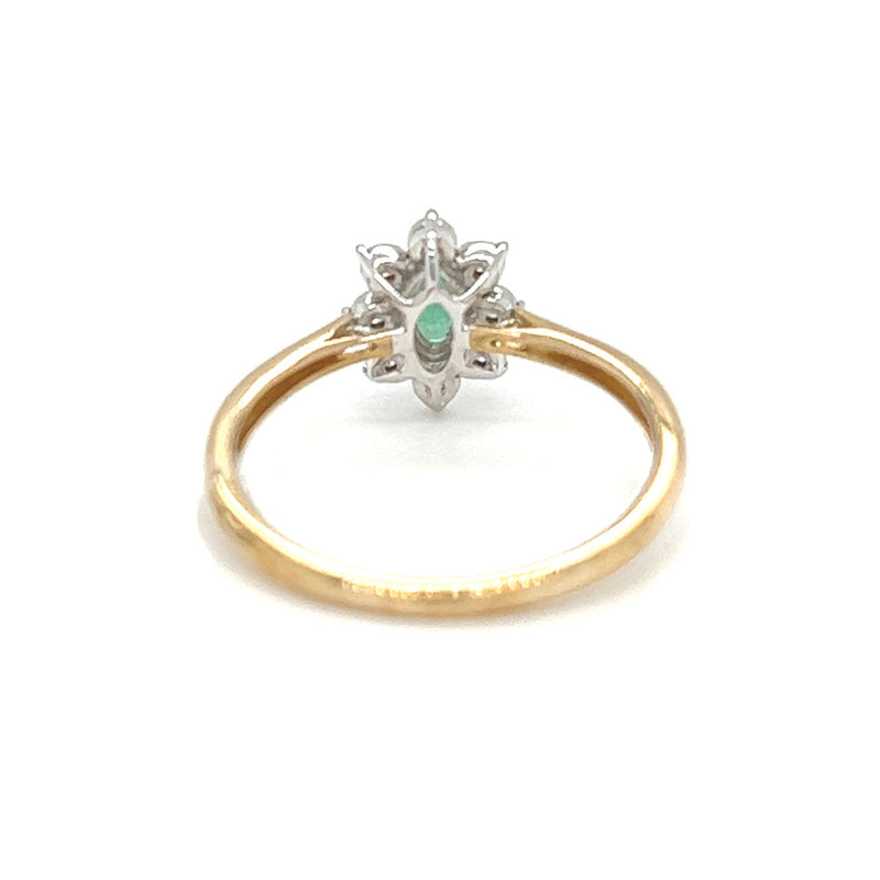Emerald & Diamond Oval Illusion Set Cluster Ring 9ct Gold rear