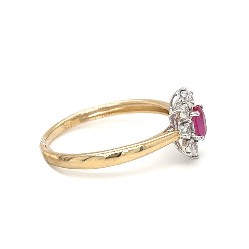 Ruby & Diamond Oval Illusion Set Cluster Ring 9ct Gold side