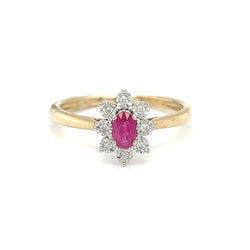 Ruby & Diamond Oval Illusion Set Cluster Ring 9ct Gold