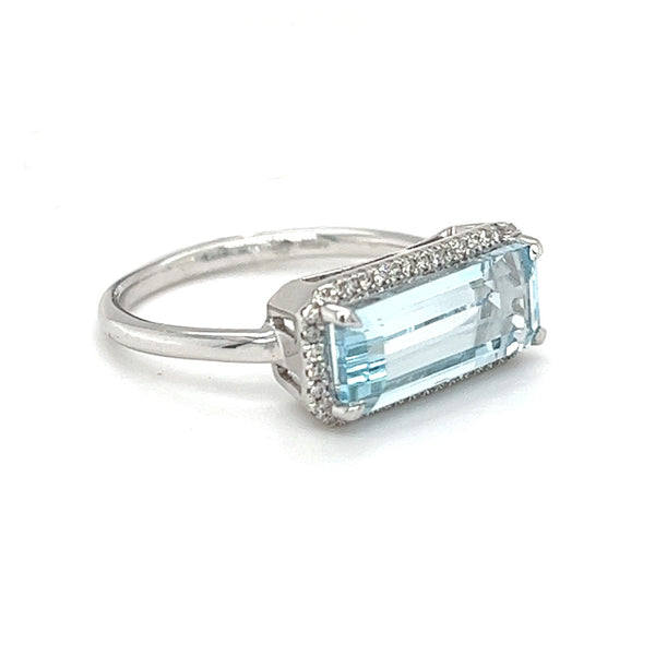 Blue Topaz & Diamond Oblong Ring 9ct White Gold