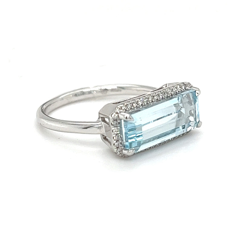 Blue Topaz & Diamond Oblong Ring 9ct White Gold