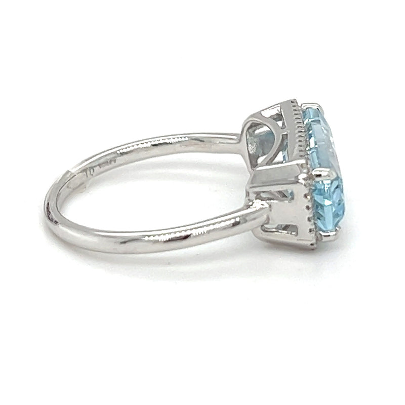 Blue Topaz & Diamond Oblong Ring 9ct White Gold side