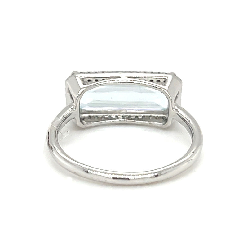 Blue Topaz & Diamond Oblong Ring 9ct White Gold rear