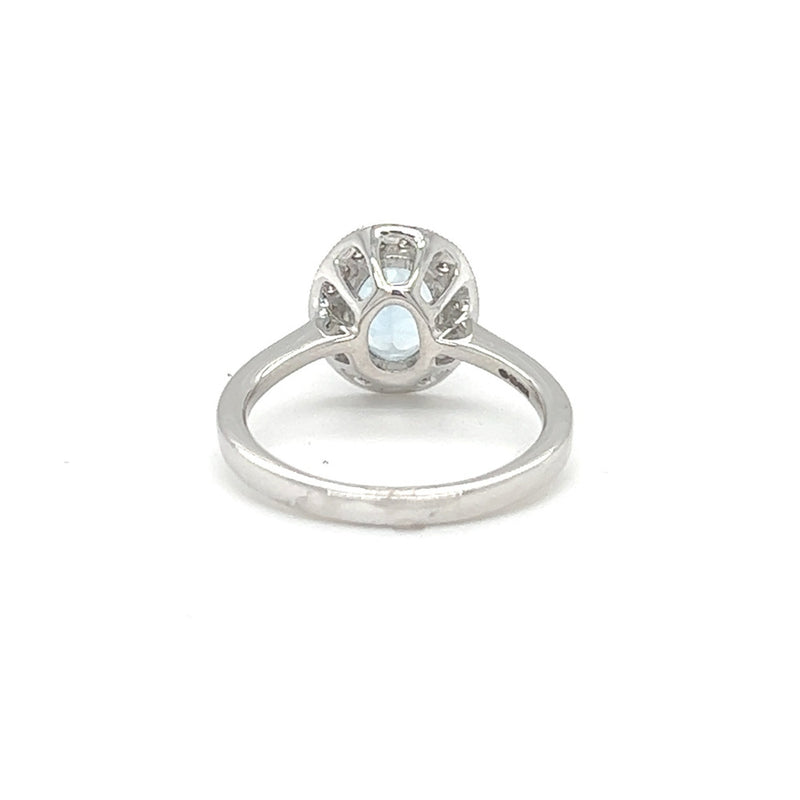 Aquamarine & Diamond Oval Cluster Ring 9ct White Gold rear