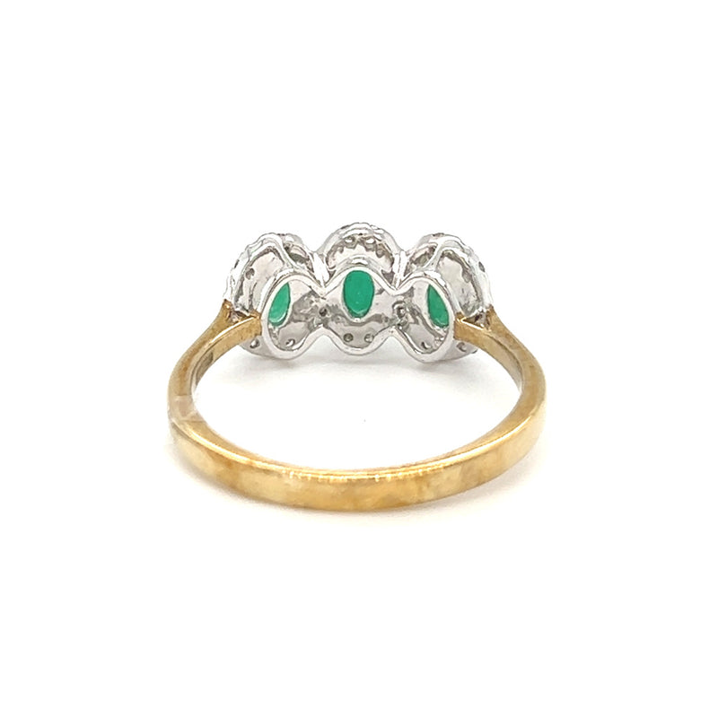 Emerald & Diamond Triple Cluster Ring 9ct Yellow Gold rear