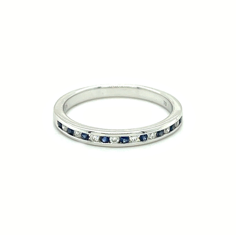 Sapphire & Diamond 17 Stone Eternity Ring 9ct White Gold
