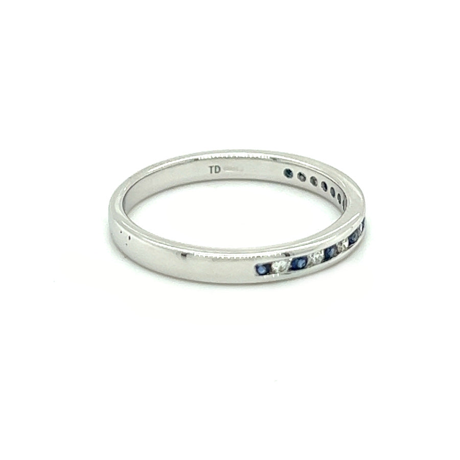 Sapphire & Diamond 17 Stone Eternity Ring 9ct White Gold side