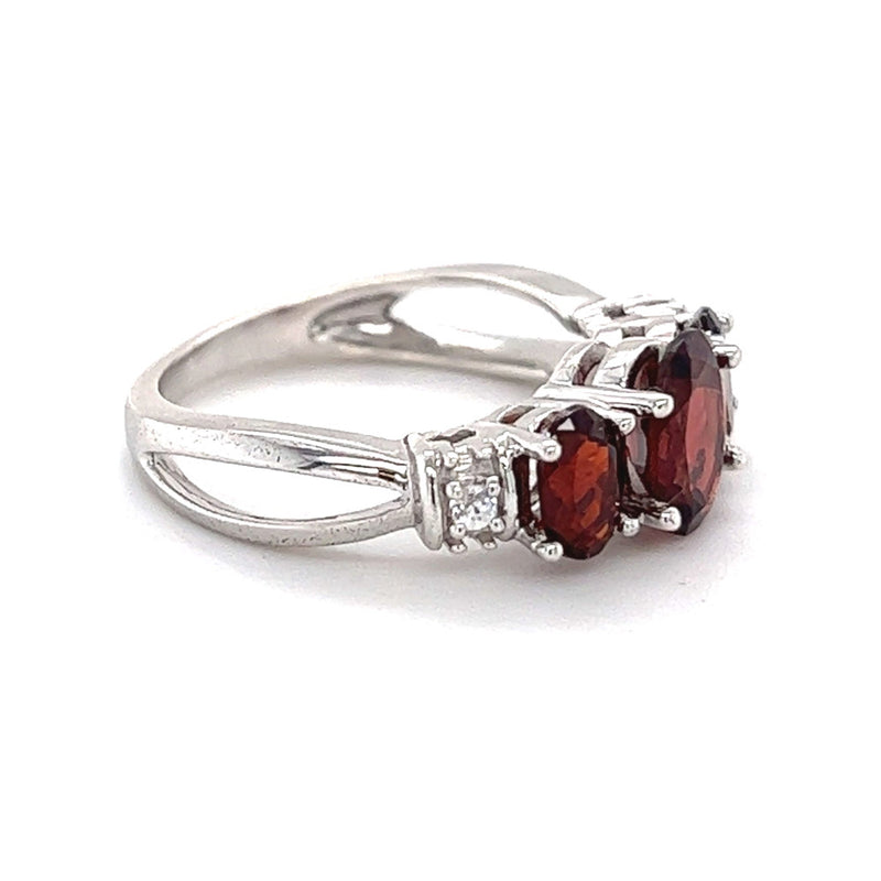 Sterling Silver 3 Stone Garnet & Cubic Zirconia Ring side