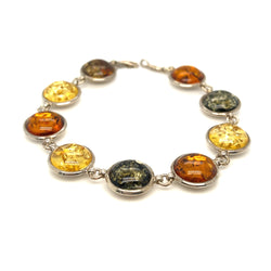 Silver Round Multi Coloured Amber Bracelet