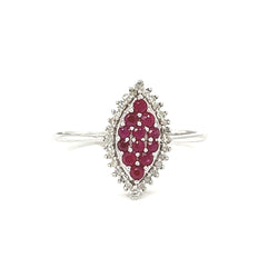 Ruby & Diamond Marquise Cluster Ring 9ct White Gold