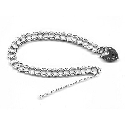 Silver Double Curb Link Charm Bracelet with Padlock S093PB