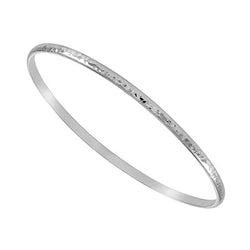 Sterling Silver 3mm Hammered D Shaped Stacker Bangle