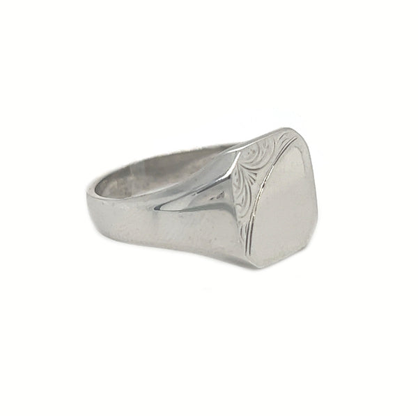 Sterling Silver Octagonal Corner Engraved Signet Ring side