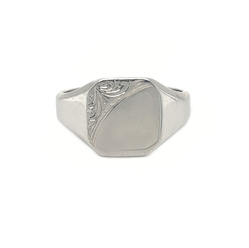 Sterling Silver Octagonal Corner Engraved Signet Ring
