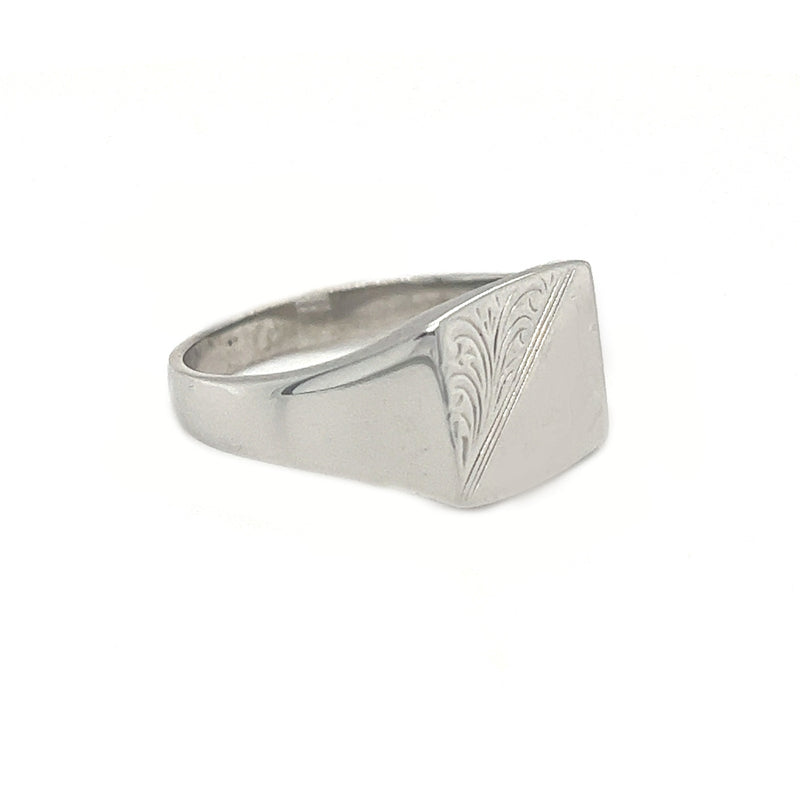 Sterling Silver Square Diagonally Engraved Signet Ring side