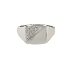 Sterling Silver Square Diagonally Engraved Signet Ring