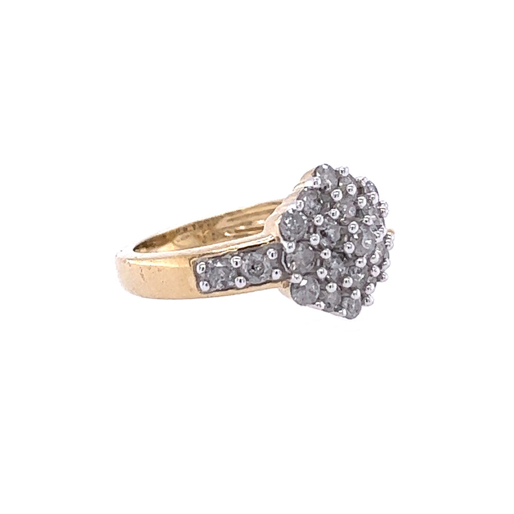 Pre Owned Diamond 23 Stone Cluster Ring 9ct Gold side