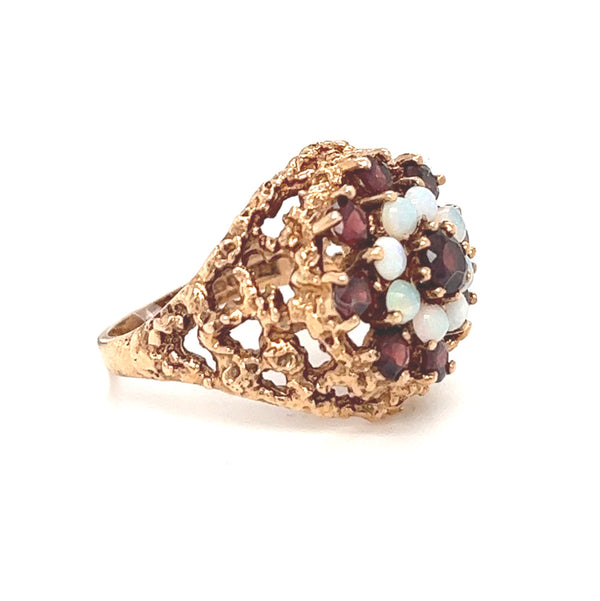 Pre Owned Opal & Garnet Cluster Ring 9ct Rose Gold