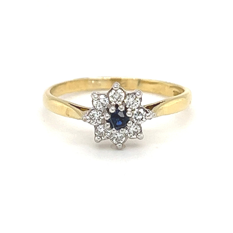 Pre Owned Sapphire & Diamond Daisy Ring 18ct Gold