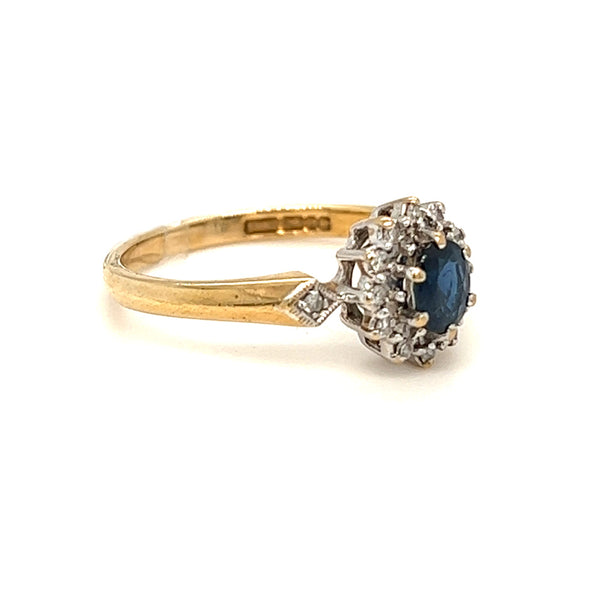 Pre Owned Sapphire & Diamond Cluster Ring 9ct Gold