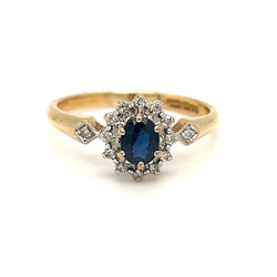Pre Owned Sapphire & Diamond Cluster Ring 9ct Gold