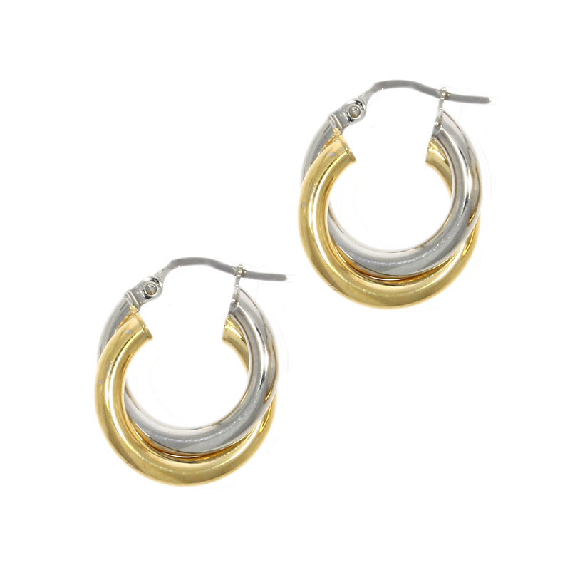 Yellow and White Double Hoop Earrings 9ct Gold