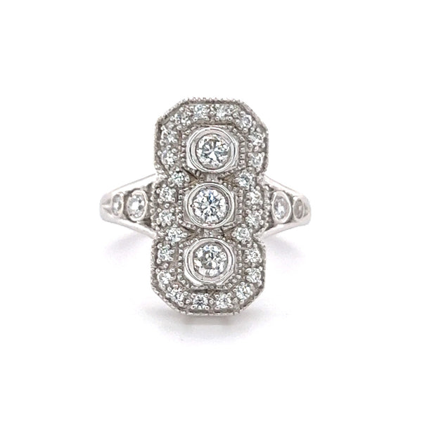Sterling Silver Cubic Zirconia Deco Style Triple Cluster Ring
