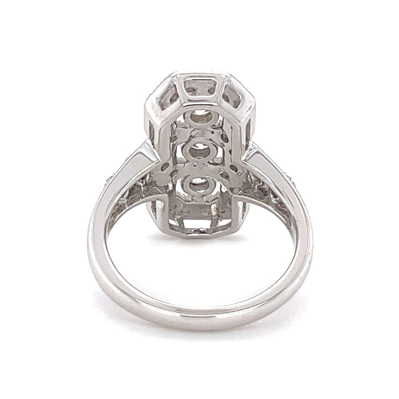 Sterling Silver Cubic Zirconia Deco Style Triple Cluster Ring rear