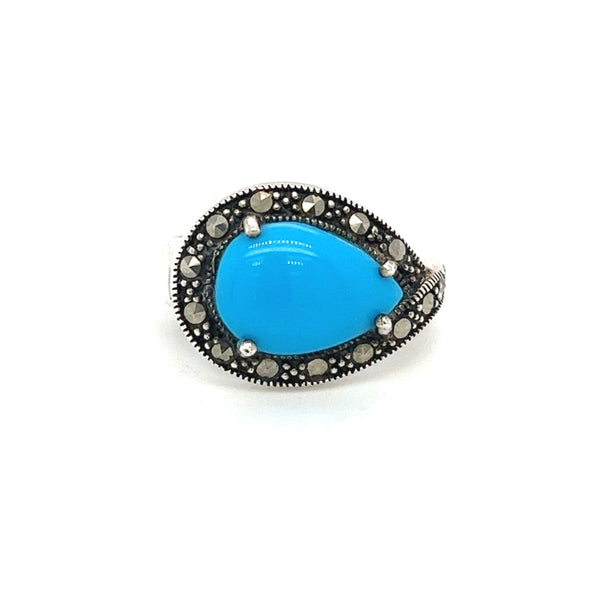 Silver Marcasite & Turquoise Ring
