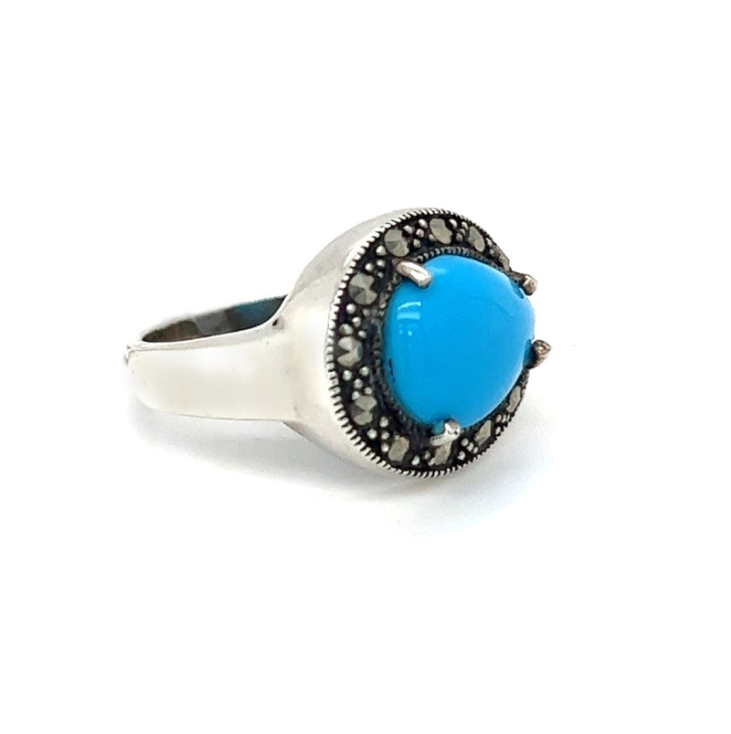 Silver Marcasite & Turquoise Ring side 1