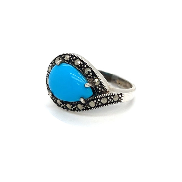 Silver Marcasite & Turquoise Ring side 2