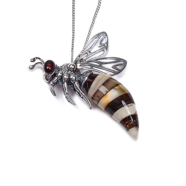 Henryka Small Hornet Necklace in Silver and Amber