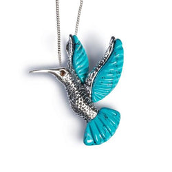 Henryka Humming Bird Necklace in Silver and Turquoise