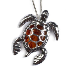 Henryka Sea Turtle Necklace in Silver and Amber