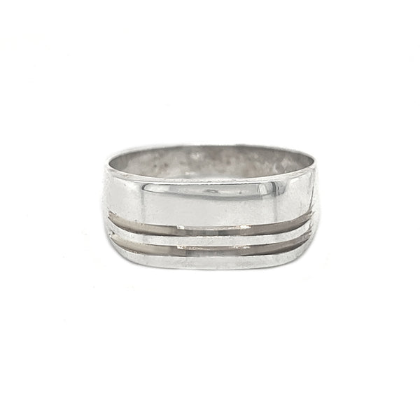 Sterling Silver Rectangular Rindged Ring